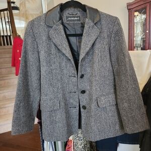 Sandro Wool Blazer with Faux Leather Trim